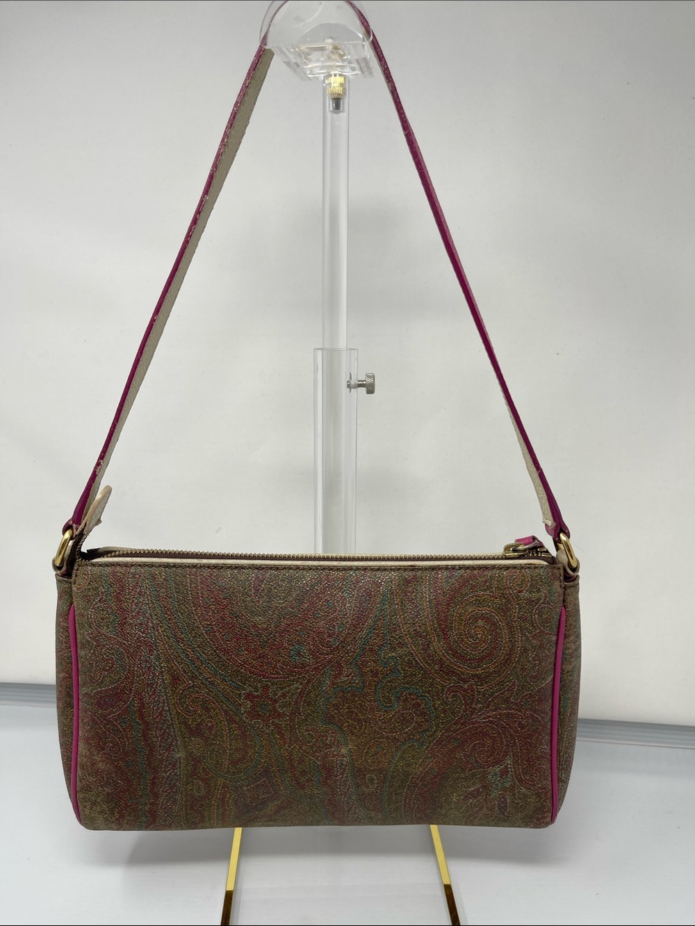 Etro Paisley Shoulder Bag in Brown and Pink Trim
